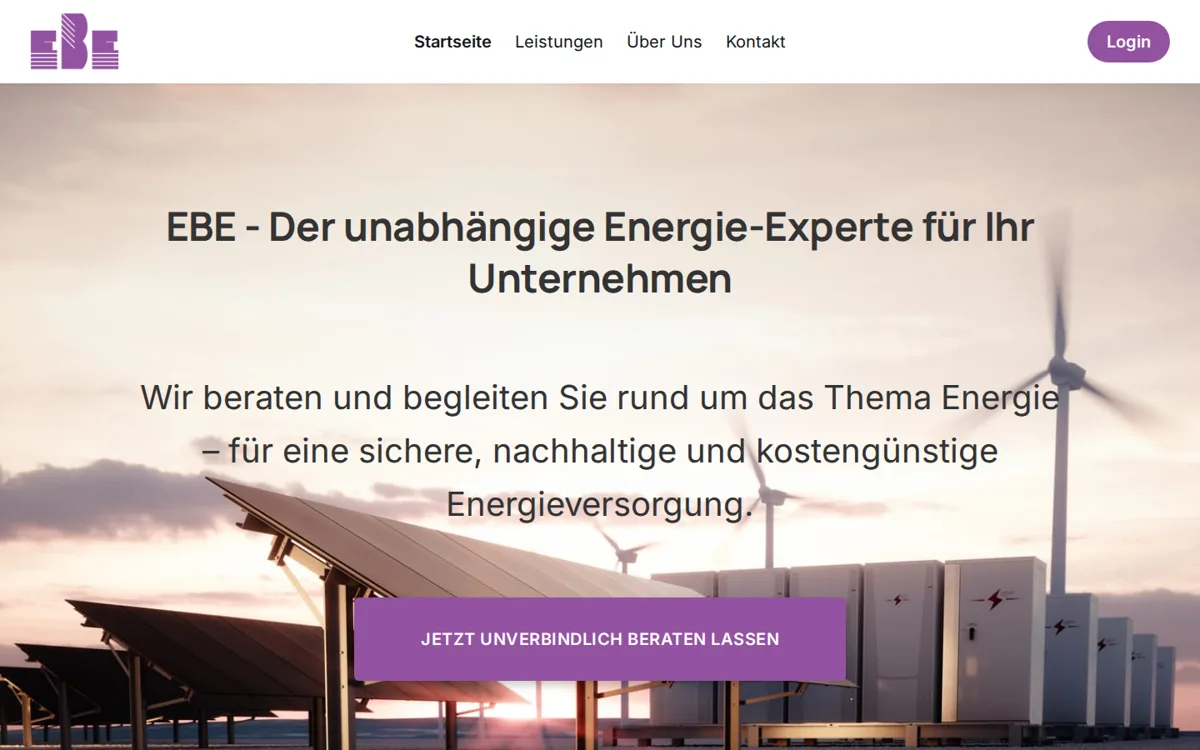 ebeenergie.de homepage: EBE, the independent energy expert